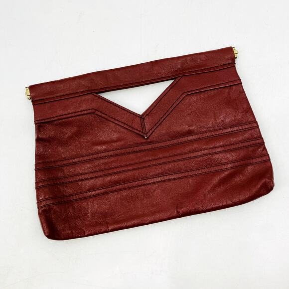 Vintage cherry brown Leather Clutch - Picture 1 of 4